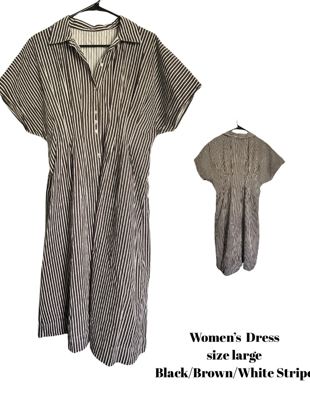 Striped Button-Front Women's Dress in Black & White - Picture 1 of 1